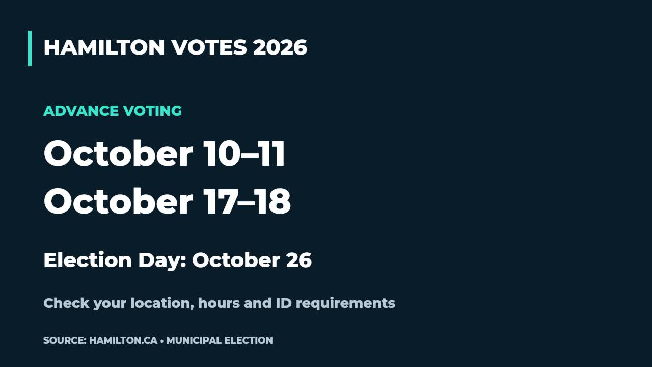 Hamilton advance voting: October 10–11 and October 17–18. Election Day: October 26. Check location, hours and identification requirements.