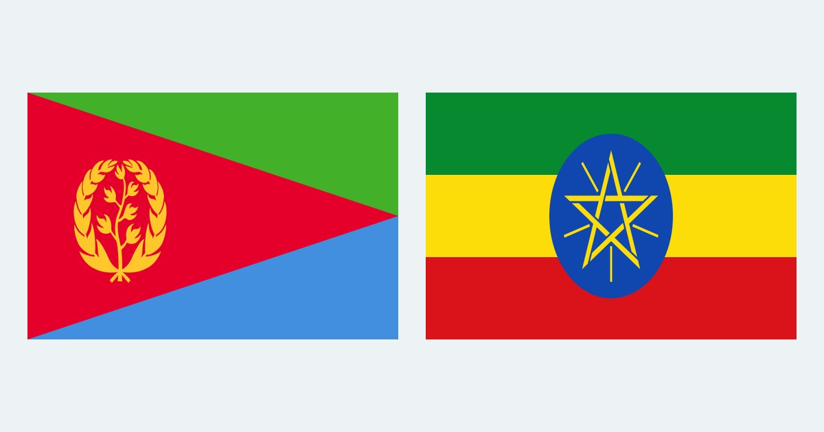 National flags of Eritrea, left, and Ethiopia, right; not conflict photography