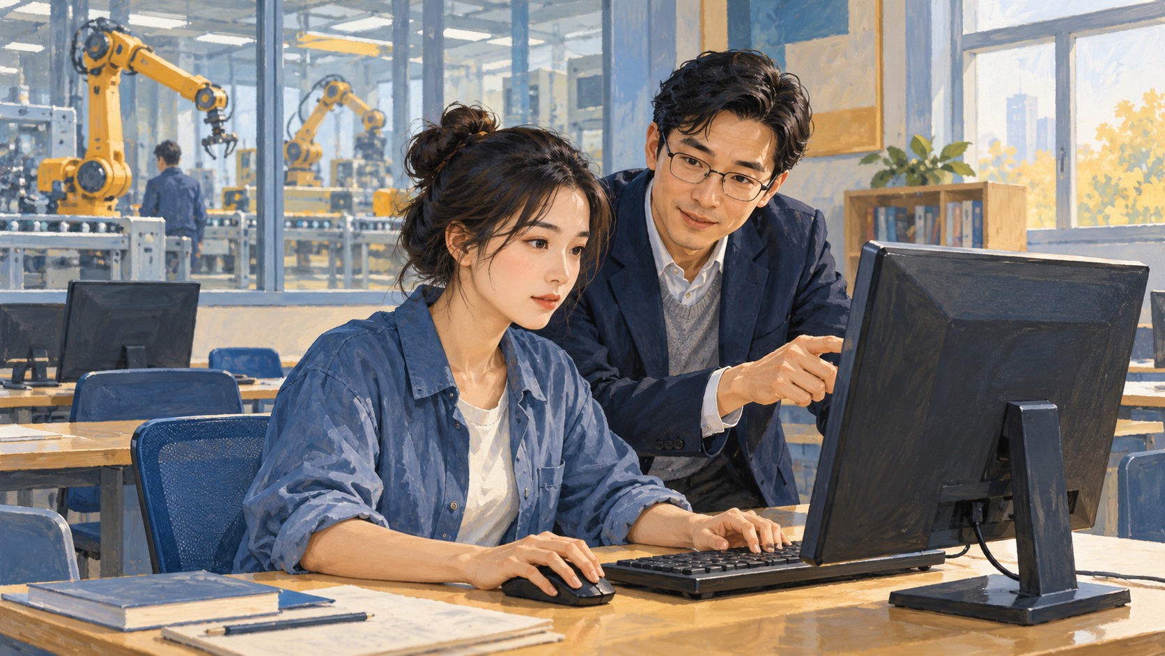 Editorial illustration of workplace retraining