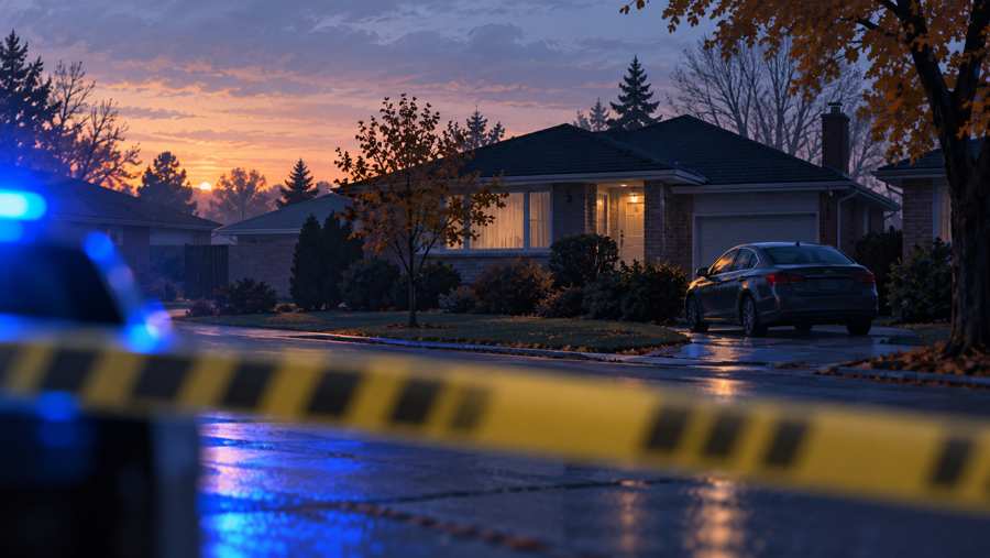 Editorial illustration; not the actual property, vehicle or shooting scene.